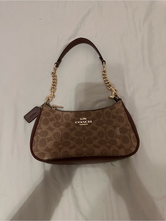 Coach Handbags - Coach Terri Signature Canvas Shoulder Bag in Brown with Gold Hardware